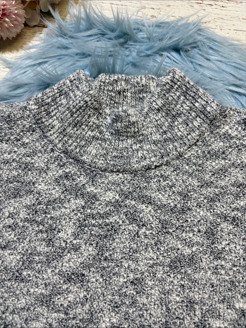 L.L. Bean Signature Cotton Linen Blend Marbled Mockneck Sweater sz M - Picture 2 of 9